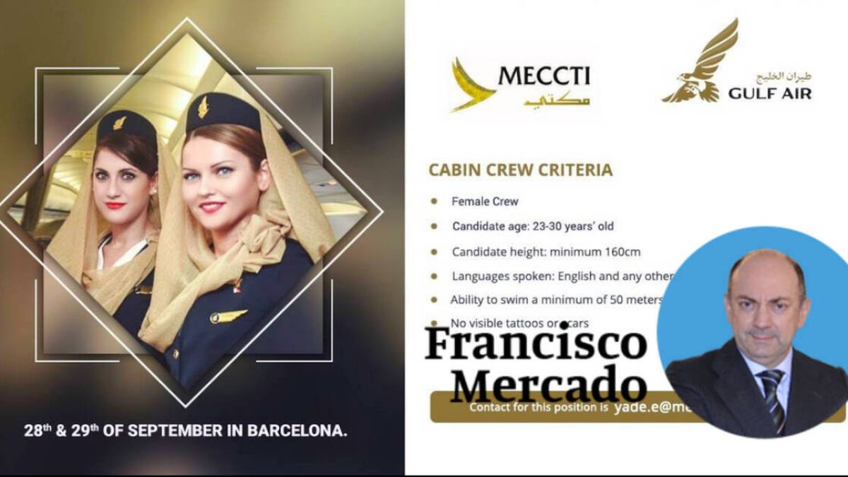 Anuncio de reclutamiento de azafatas en Barcelona de Meccti.