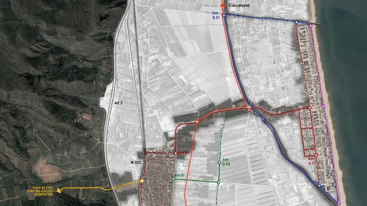 Imagen del plan para unir la playa y la montaña en Xeraco a través de un carril ciclopeatonal - AYUNTAMIENTO DE XERACO