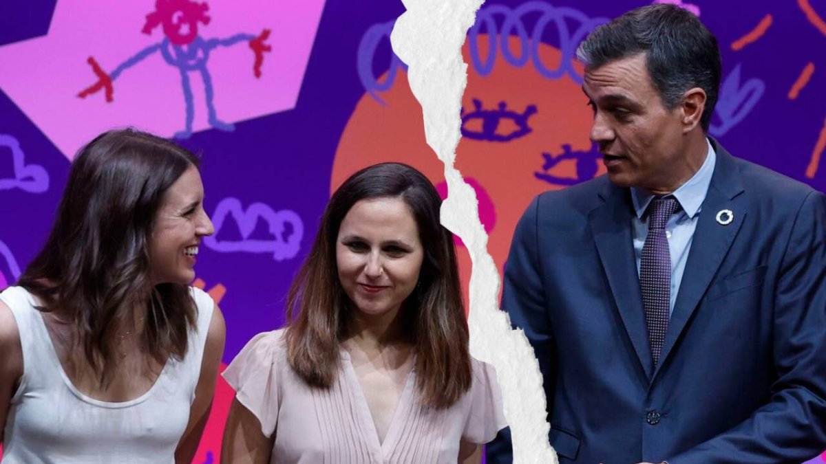 Pedro Sánchez junto a Irene Montero e Ione Belarra