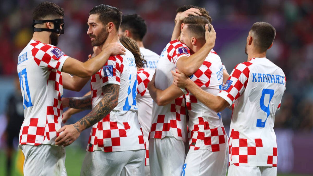 Los jugadores de Croacia celebran un gol frente a Marruecos.