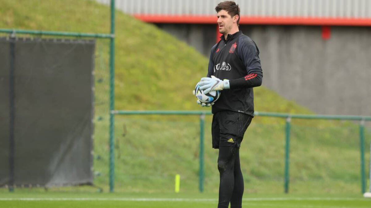 Thibaut Courtois, en un entrenamiento con Bélgica.