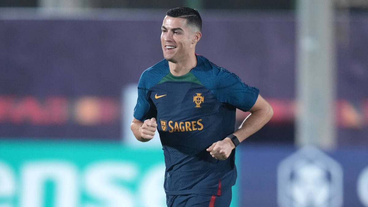 Cristiano Ronaldo, en un entrenamiento con la selección portuguesa en Catar.