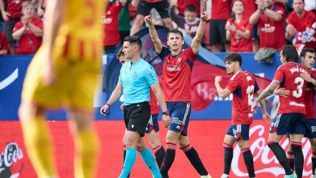 Budimir celebra uno de los goles de Osasuna en su último encuentro de la pasada Liga.
