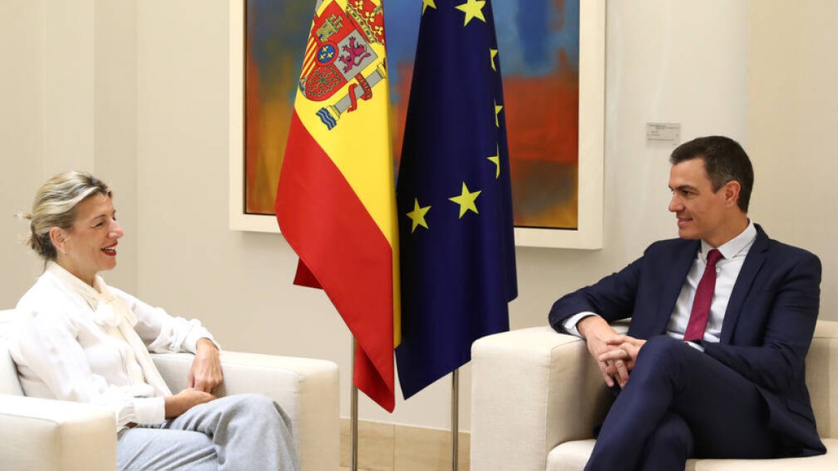 Pedro Sánchez y Yolanda Díaz este martes en la Moncloa