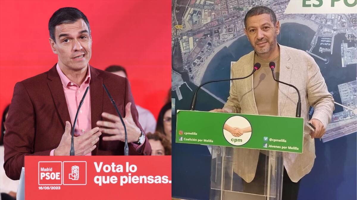 El presidente del Gobierno, Pedro Sánchez, y el líder de Coalición por Melilla, Mustafa Aberchán.