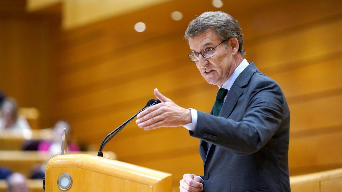 Feijoo, en uno de sus cara a cara con Sánchez en el Senado.