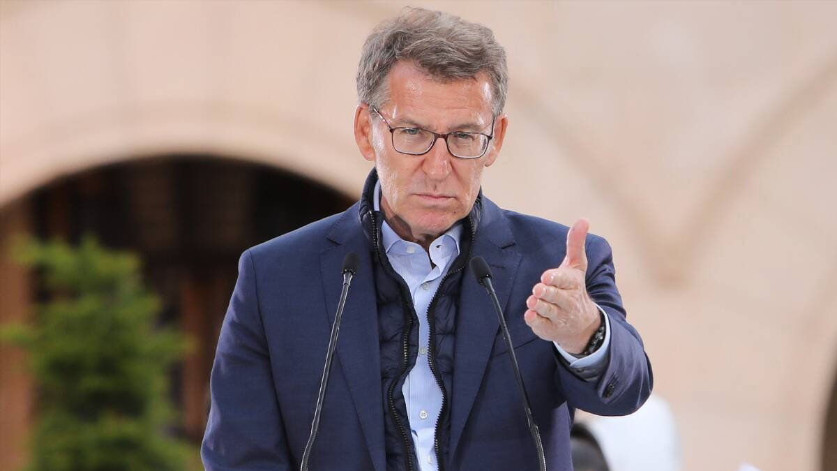 Alberto Núñez Feijóo durante uno de los mítines de campaña del Partido Popular.
