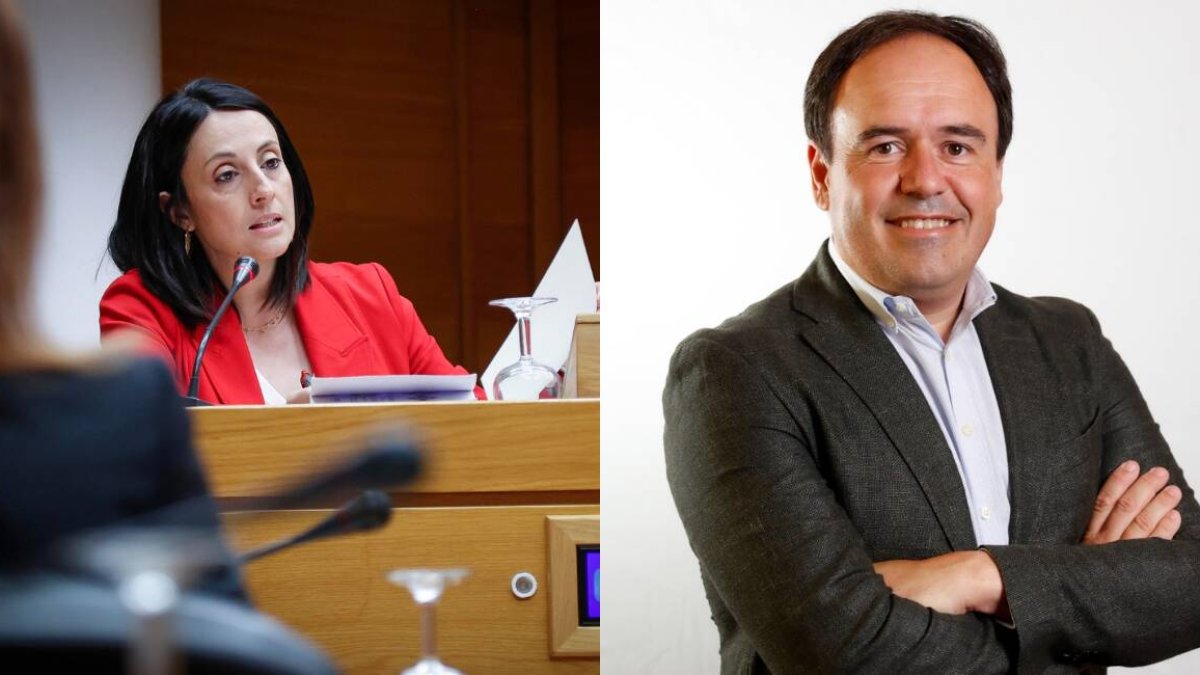 A la izquierda la portavoz socialista, Rebeca Torró, a la derecha, el secretario general del PP en la Comunitat.