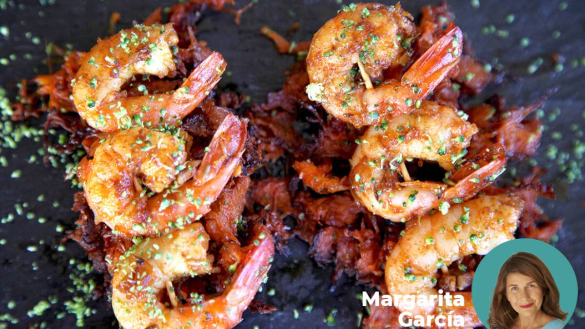 Langostinos especiados con calabaza