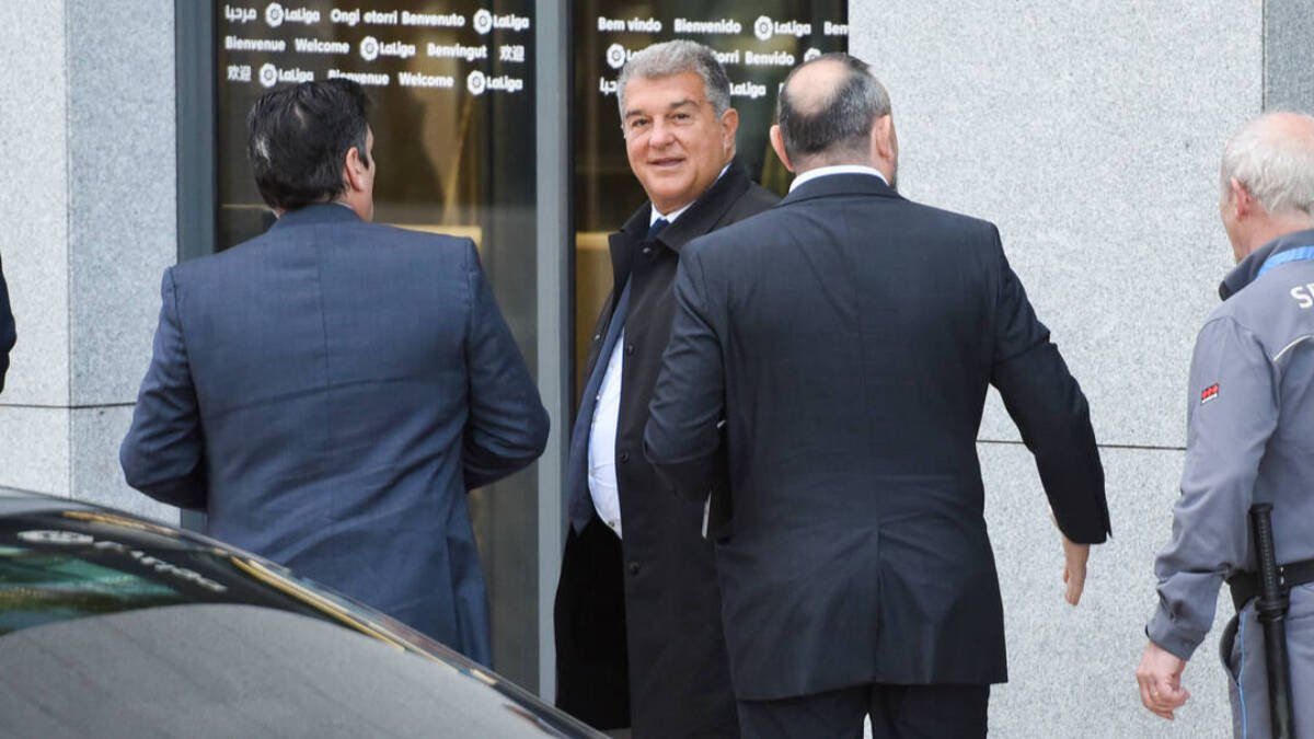 Joan Laporta durante una reunión de LaLiga.