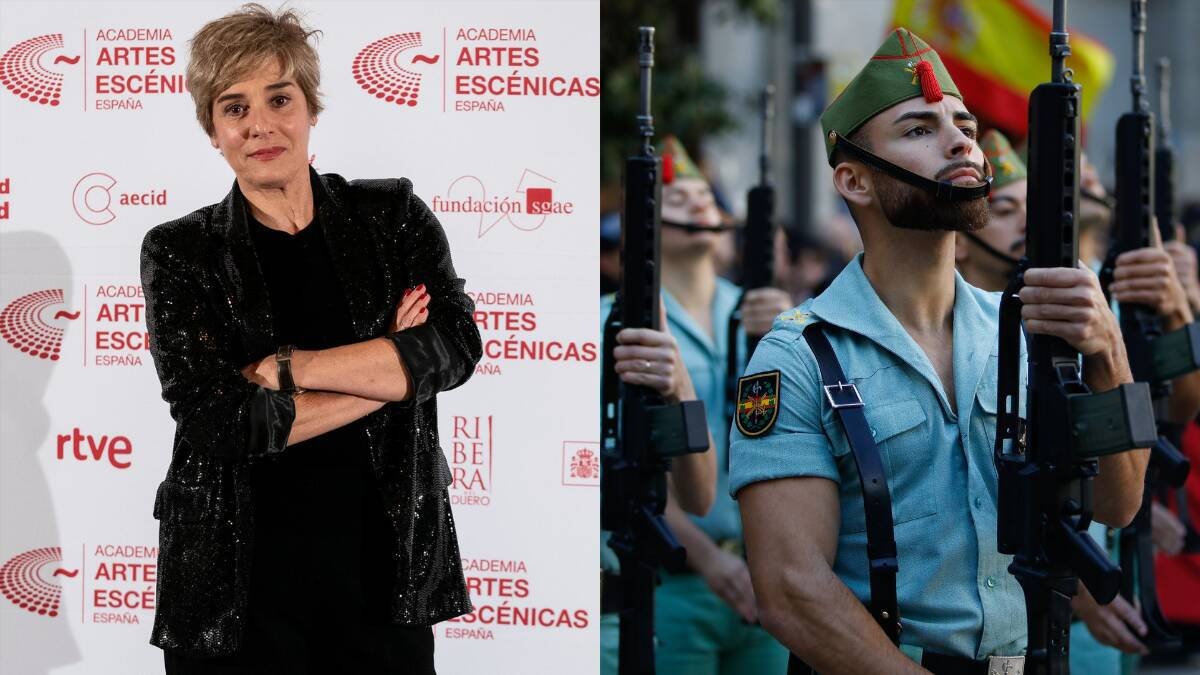 La actriz y humorista Anabel Alonso y un legionario durante un desfile de La Legión esta Semana Santa.