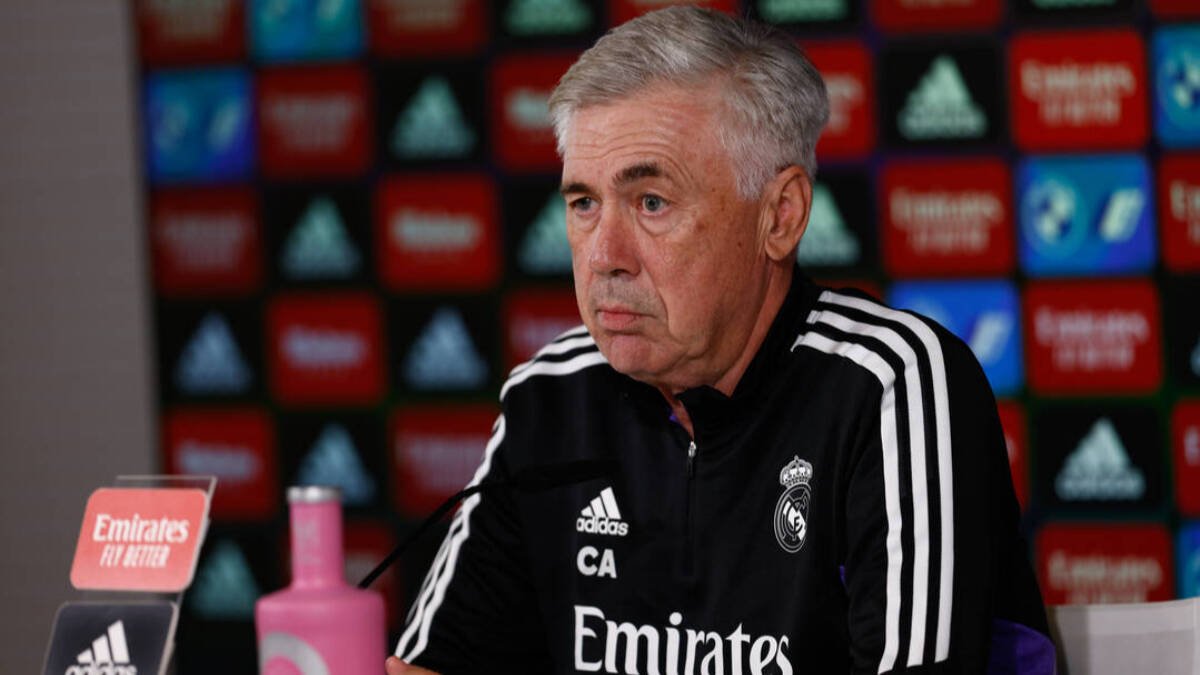 Carlo Ancelotti, en rueda de prensa con el Real Madrid.