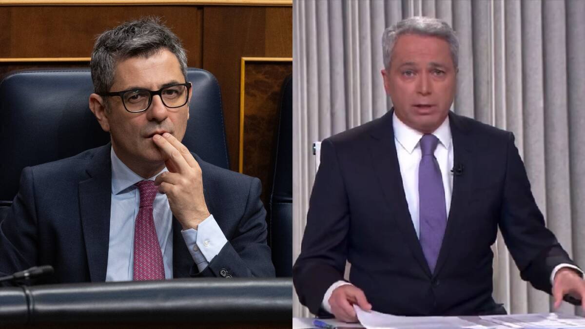 El ministro Félix Bolaños y el presentador de los informativos de Antena 3, Vicente Vallés.