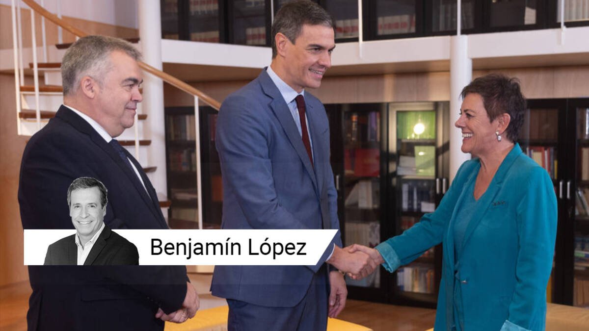 Santos Cerdán. Pedro Sánchez y la portavoz de Bildu, Mertxe Aizpurua