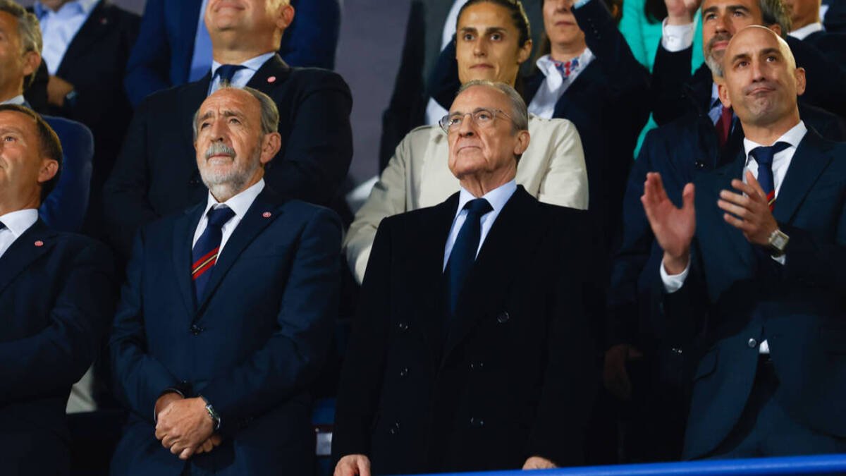 Florentino Pérez y Luis Rubiales, en el palco de la final de la Copa de la Reina.