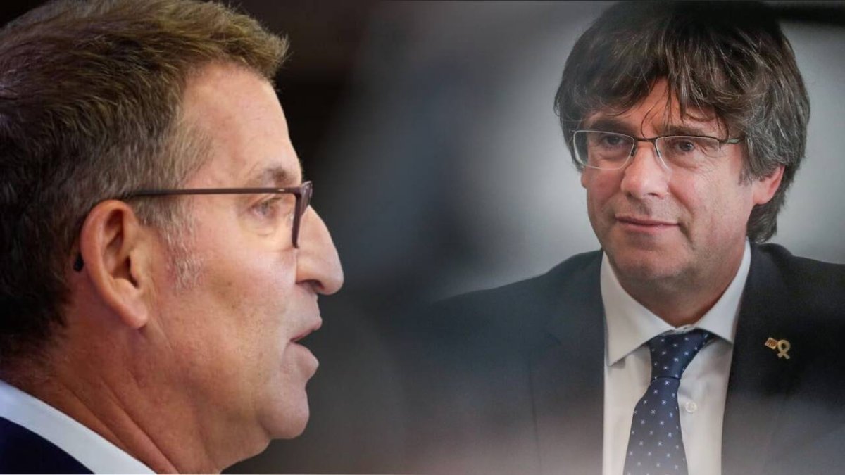 Feijóo, líder del PP, y Carles Puigdemont , prófugo de la justicia española.