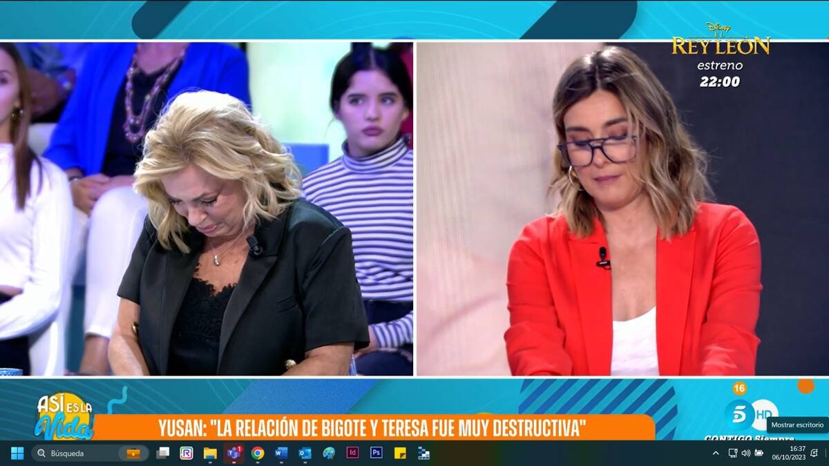 Carmen Borrego se rompió cuando Sandra Barneda leyó el mensaje de Yusan sobre su madre.
