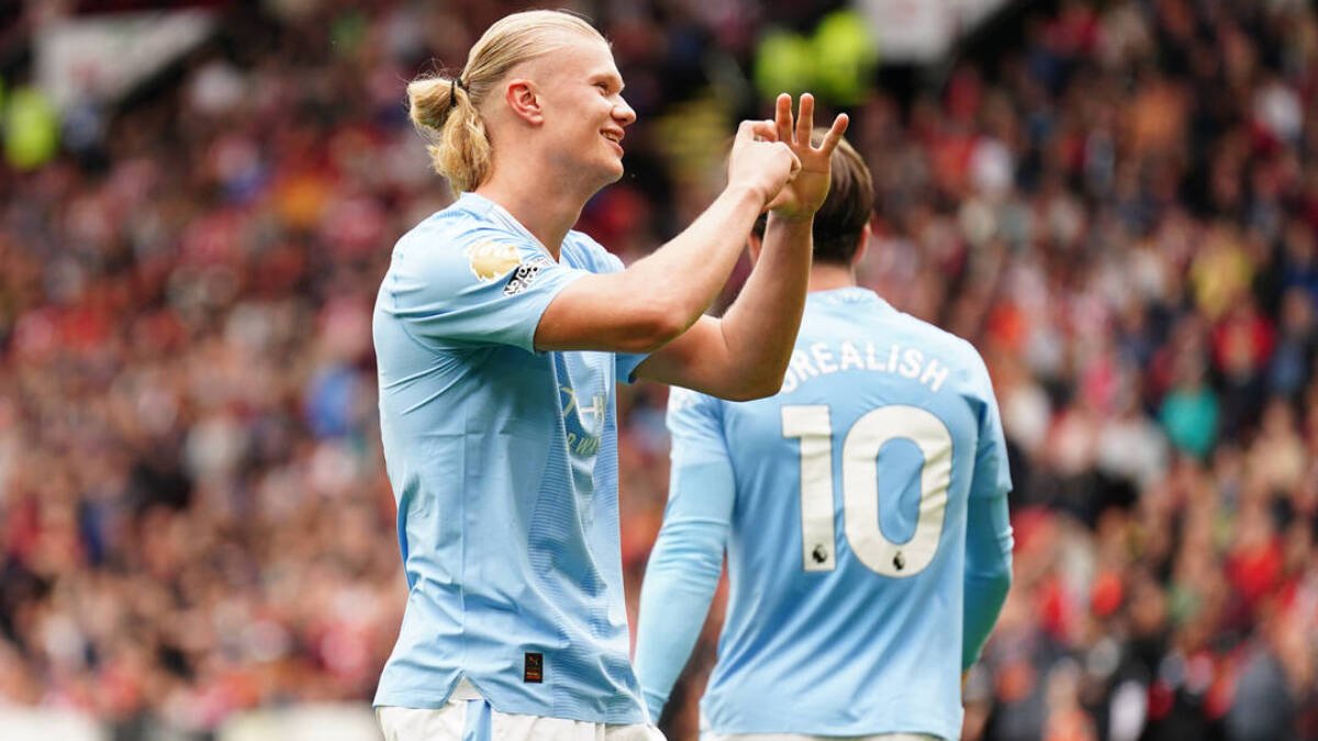 Erling Haaland celebra un gol con el Manchester City.