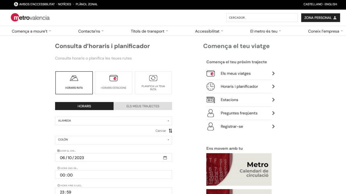 Pàgina web de Metrovalencia