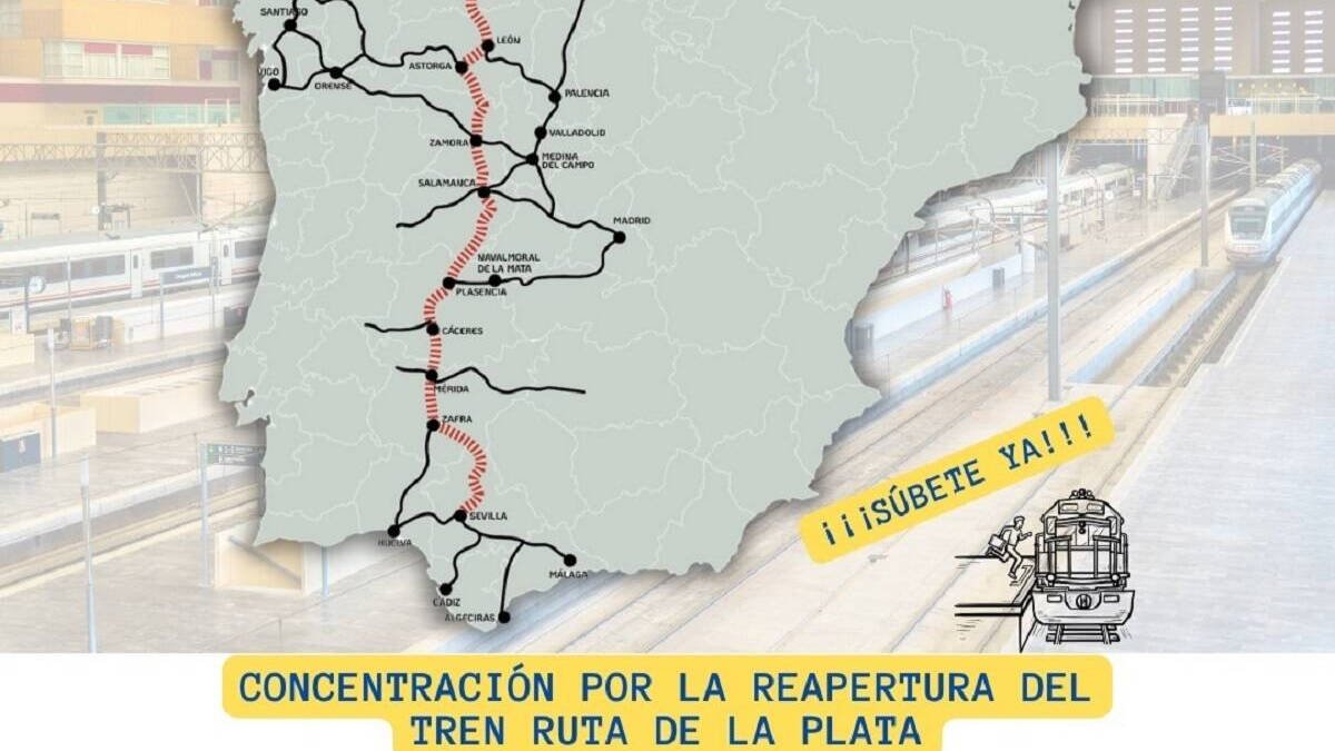 Mapa de las concentraciones para pedir la recuperación del tren de la Ruta de la Plata celebradas en noviembre.