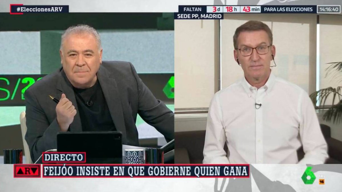 Antonio García Ferreras, conductor de Al Rojo Vivo, junto a Núñez Feijóo