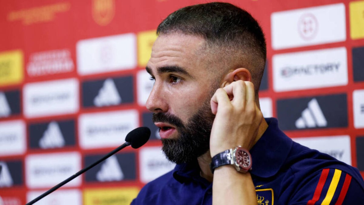 El futbolista Dani Carvajal durante una rueda de prensa de la selección española de fútbol en Madrid el pasado 6 de septiembre