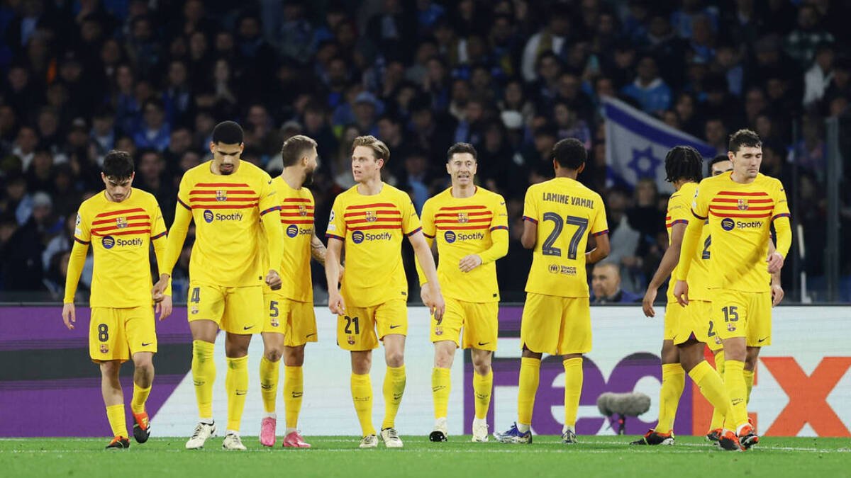 Los jugadores del Barcelona durante un partido.