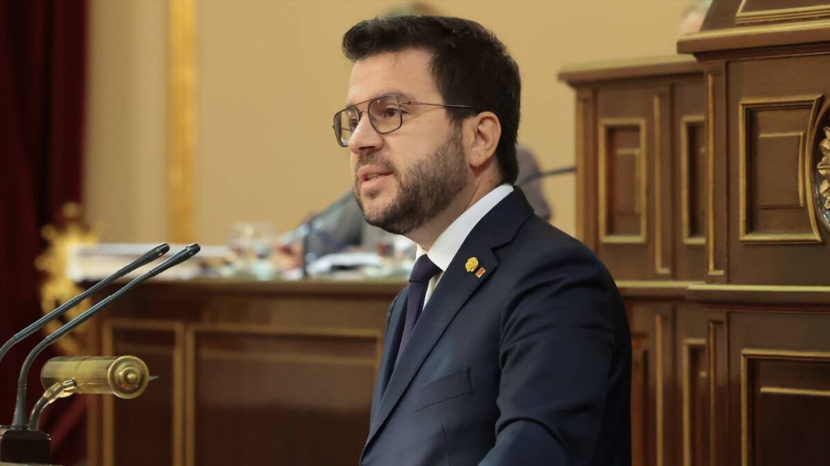 El presidente de la Generalitat de Cataluña, Pere Aragonés, durante su intervención en el Senado durante la Comisión de las Comunidades Autónomas.