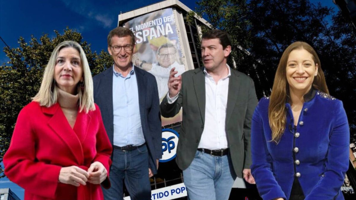 Montaje con Feijóo, Mañueco y las nuevas integrantes de la cúpula del PP, Alicia García y Esther Muñoz