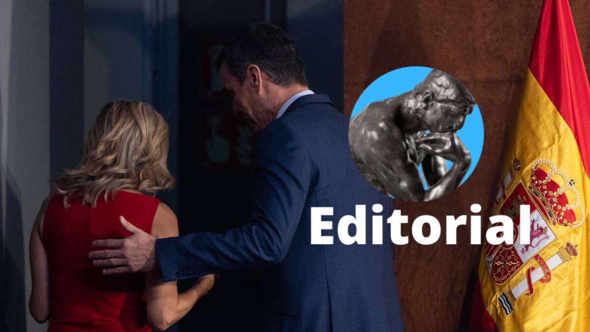 Pedro Sánchez y Yolanda Díaz salen de la sala donde firmaron el acuerdo de PSOE y Sumar para la investidura.