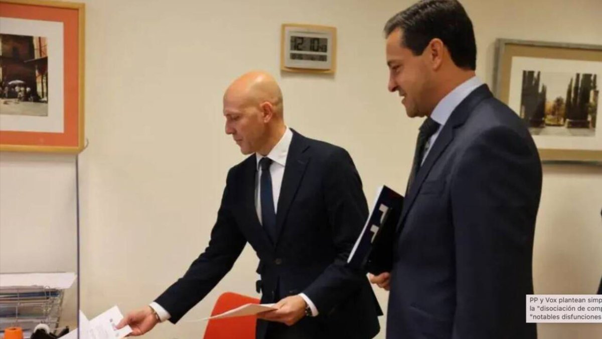 Carlos Menéndez y Raúl de la Hoz este jueves en las Cortes de Castilla y León