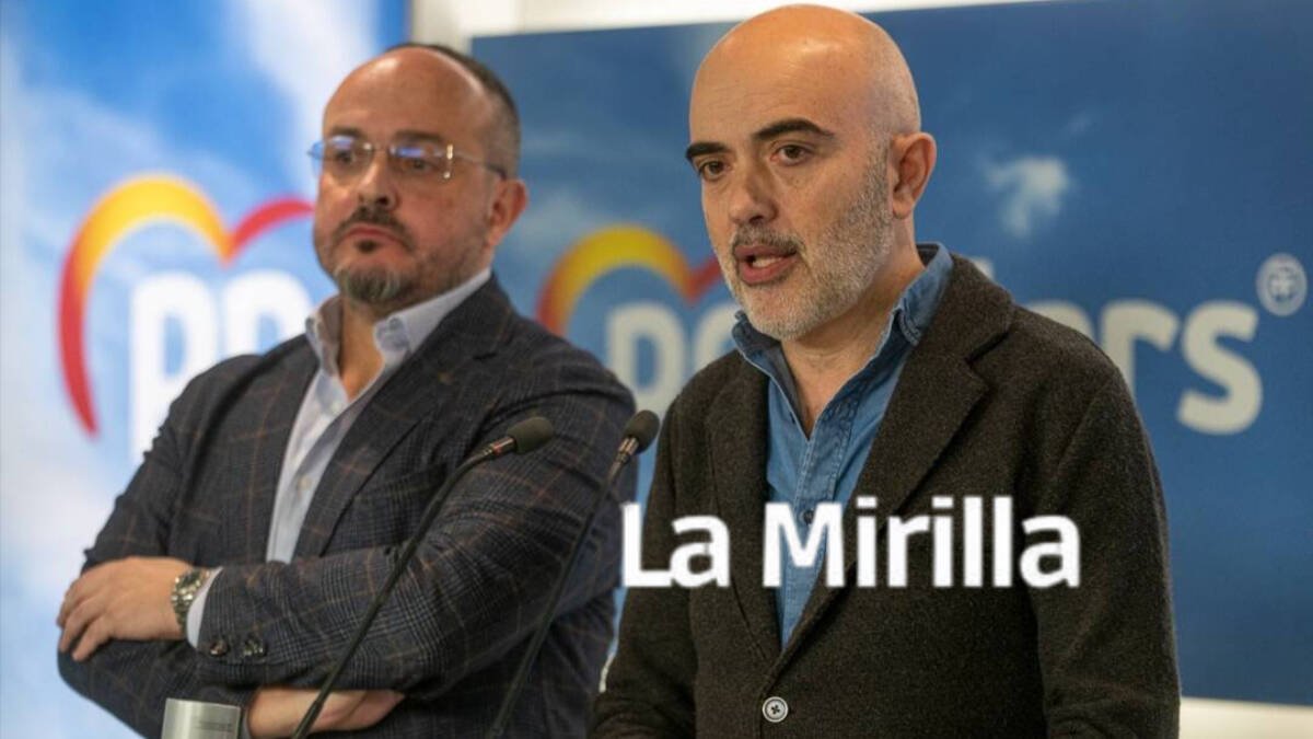 El candidato del PP a la alcaldía de Barcelona en las elecciones municipales de 2023, Daniel Sirera, junto al presidente del PP catalán, Alejandro Fernández.