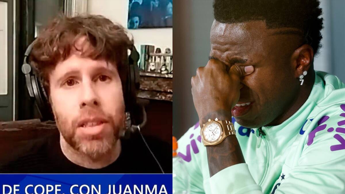 El periodista Dani Senabre y el futbolista brasileño del Madrid, Vinicius Junior.