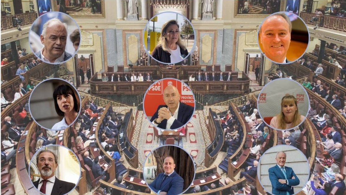 Los rostros de los número al Congreso por Valencia, Castellón y Alicante de PP, PSOE y Vox, respectivamente. / Sonia García - ESdiario.
