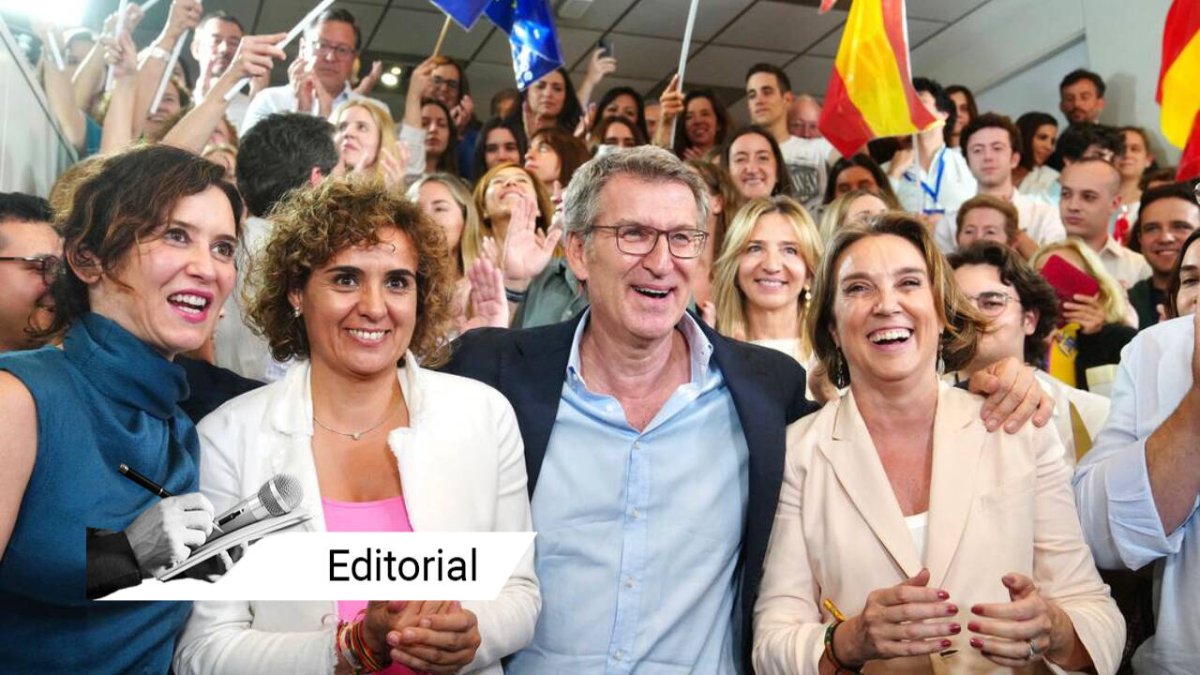 Ayuso, Dolors Montserrat, Feijóo y Cuca Gamarra celebran la victoria del PP en las elecciones europeas del 9-J