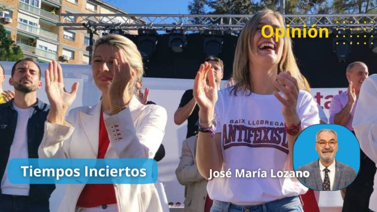La vicepresidenta segunda, ministra de Trabajo y líder de Sumar, Yolanda Díaz, y la candidata de los Comuns a presidir la Generalitat, Jéssica Albiach