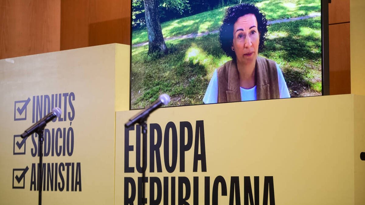 Marta Rovira en su intervención, a distancia, en un mitin de la pasada campaña electoral catalana.