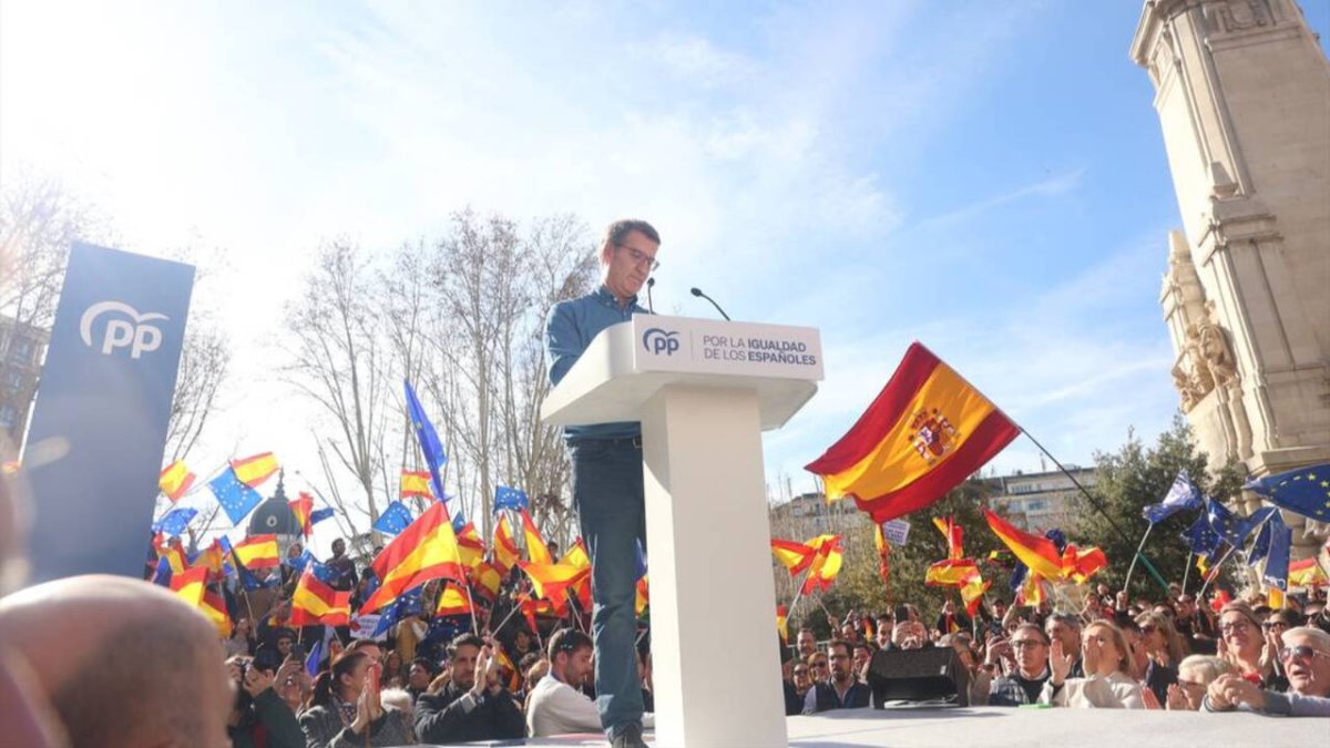 Alberto Núñez Feijóo interviene en una manifestación