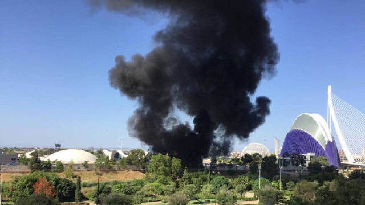 Columna de humo del incendio producido en el Oceanogràfic