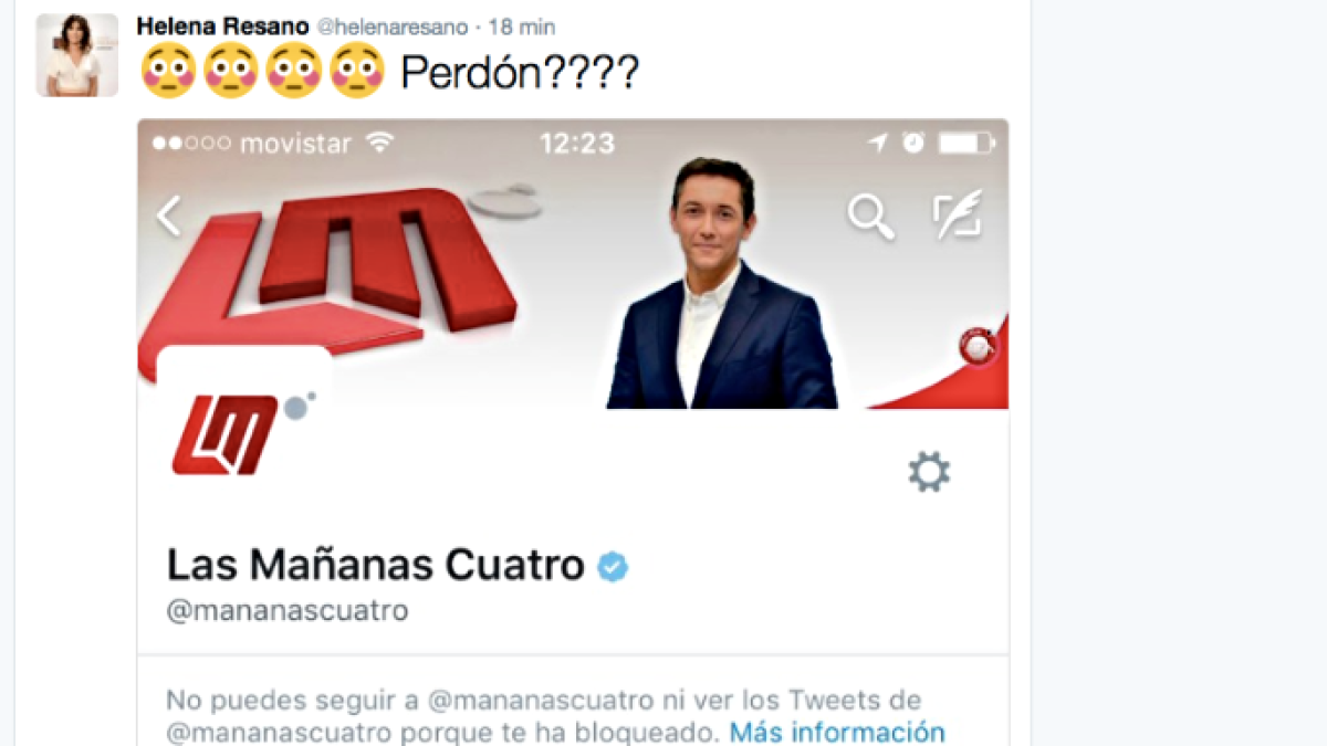 Imagen del tuit de Helena Resano que denunciaba el veto.