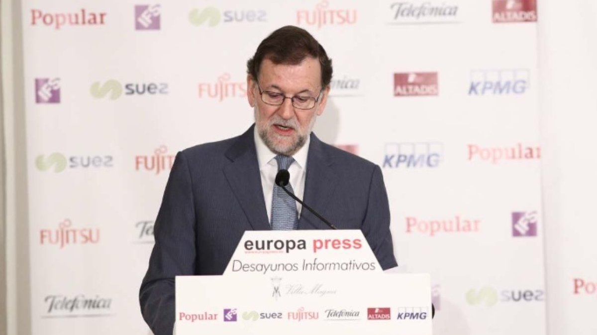 Rajoy, este lunes, en un desayuno informativo en Madrid.