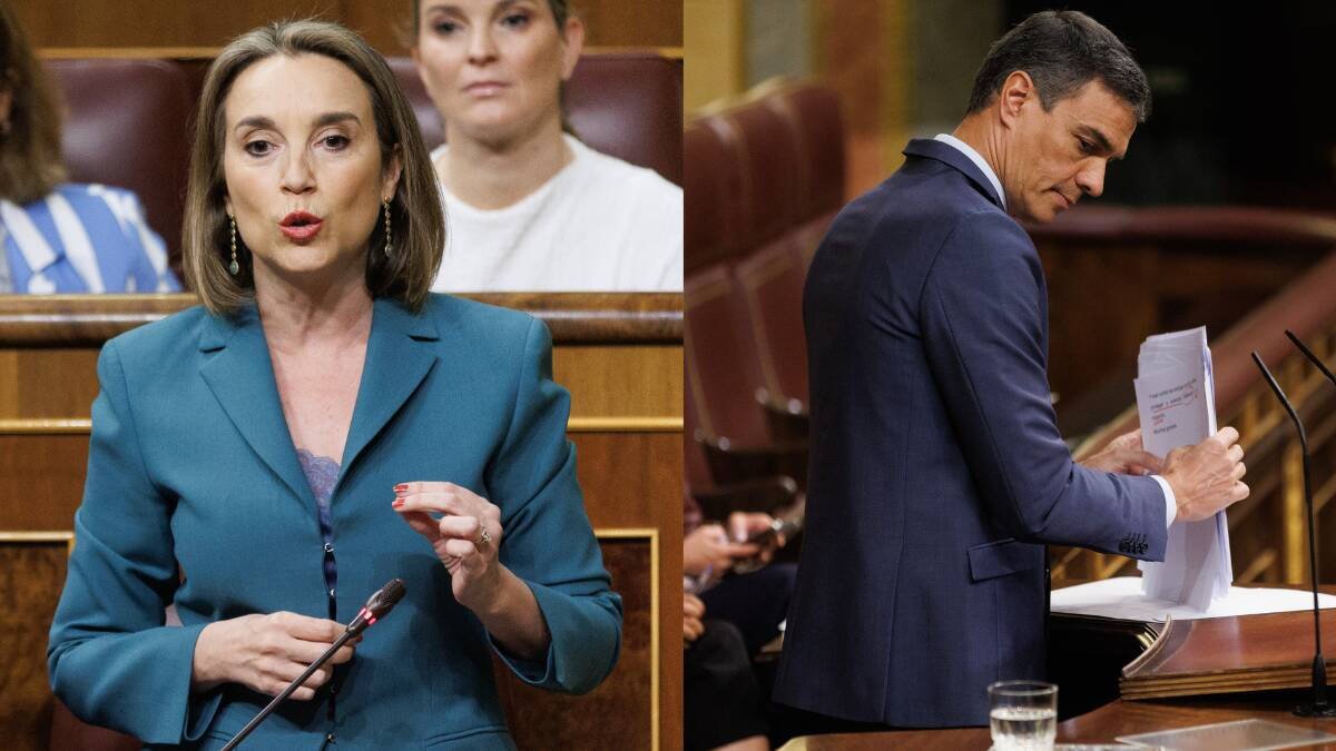 La portavoz del PP, Cuca Gamarra, y el presidente del Gobierno, Pedro Sánchez.