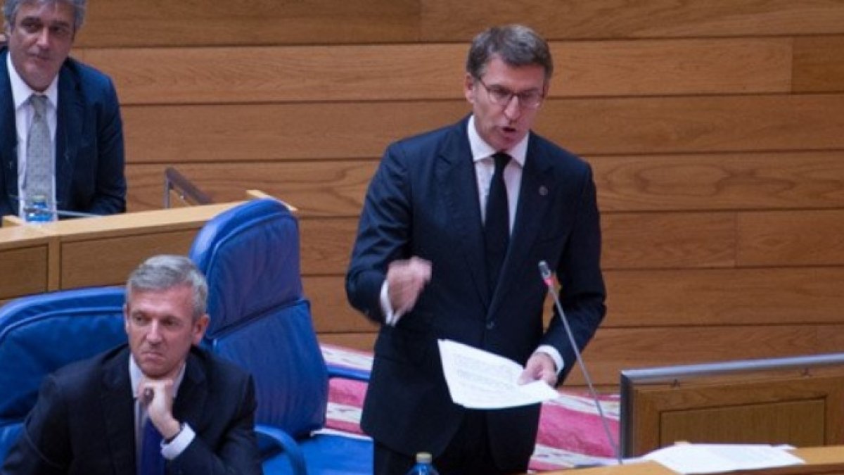 Alberto Núñez Feijóo, este miércoles en el Parlamento de Galicia.