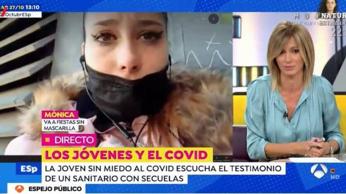 Mónica, la joven negacionista, y Susanna Griso