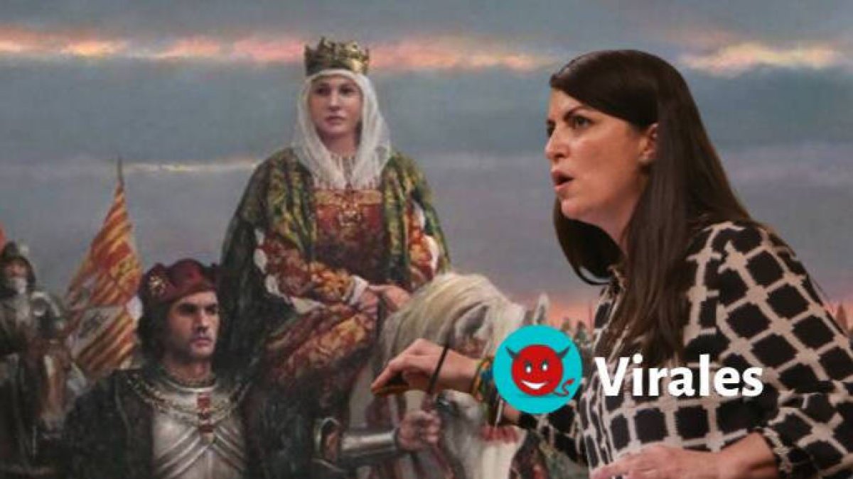 Macarena Olona, con la pintura de la Toma de Granada