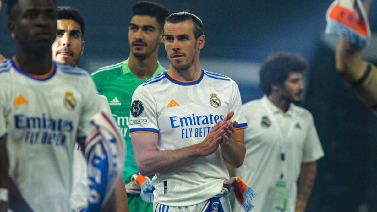 Gareth Bale, en la celebración por el título de la Champions en el Bernabéu.