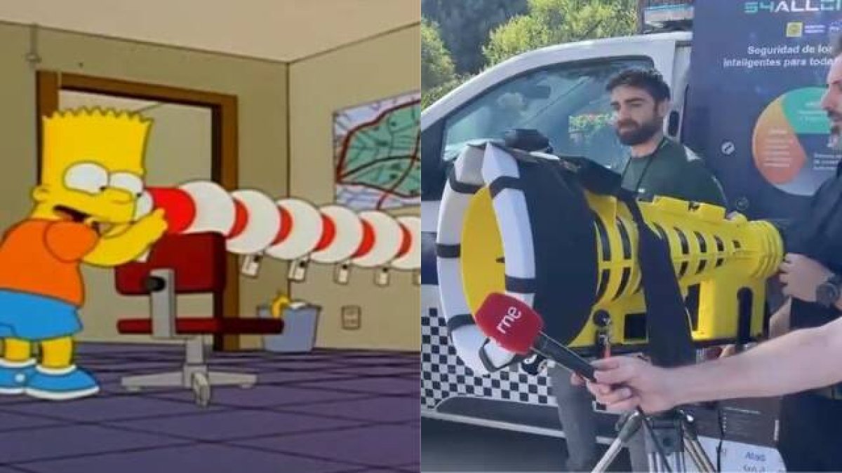 Imagen del capitulo de Los Simpson junto con la prueba del 'cañón sónico' de la Policía Local de Valencia.