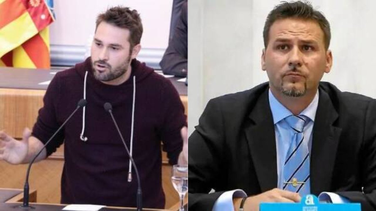 Gerard Fullana (izquierda), portavoz de Compromís en la Diputación de Alicante, y Alejandro Morant (derecha) diputado provincial del PP.