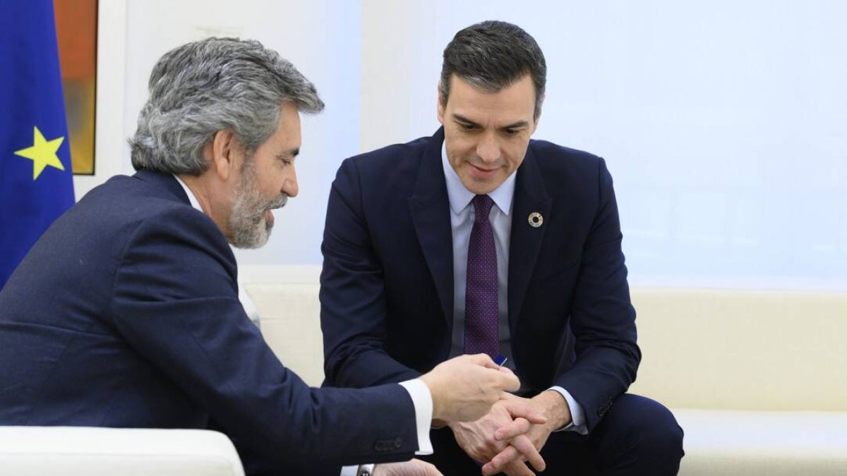 El presidente del Supremo, con Pedro Sánchez en La Moncloa.