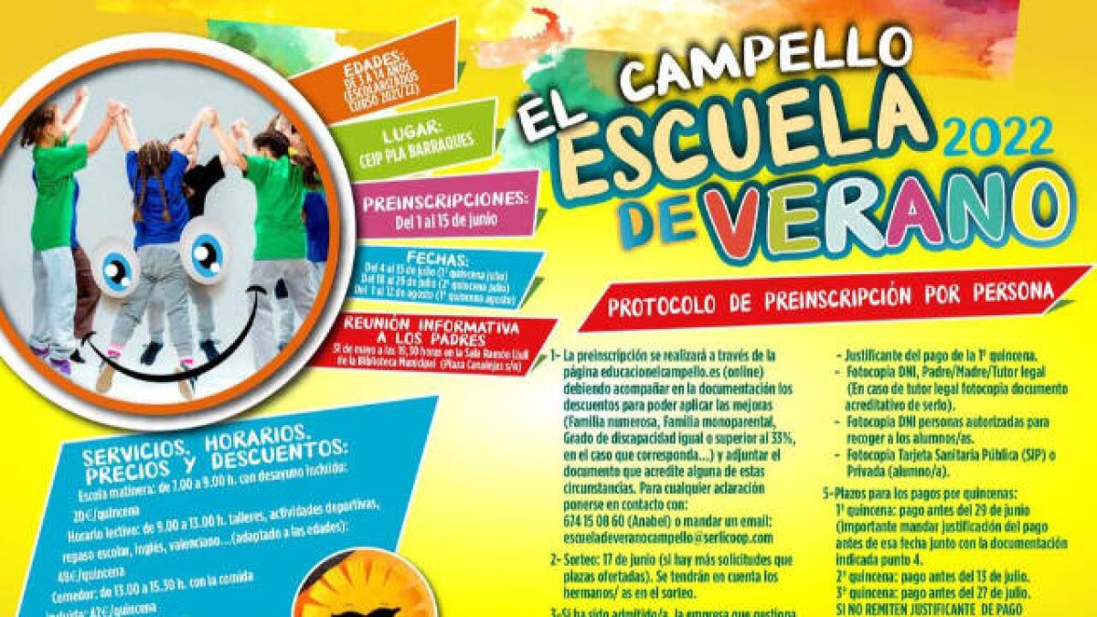 El Campello abre plazo de inscripciones para la Escuela de Verano de Educación